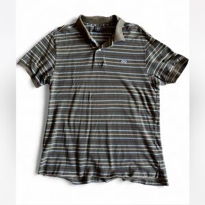 Lion Brand Olive green  striped polo shirt. Men’s Size Large.
